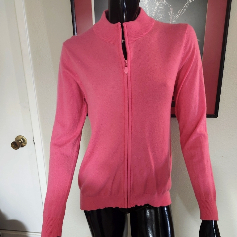 Head Pink Cashmere Blend Zip Up Cardigan Sweater